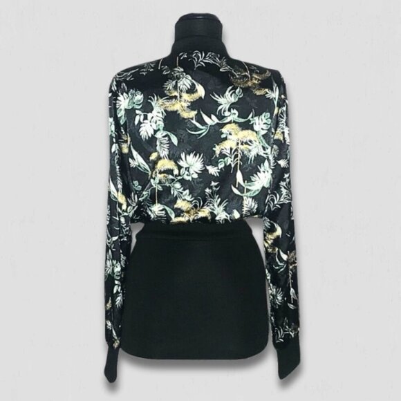 Victoria’s Secret Bomber Cropped Jacket Luxe Palm Satin Floral Silky Black Sz S - Picture 3 of 14
